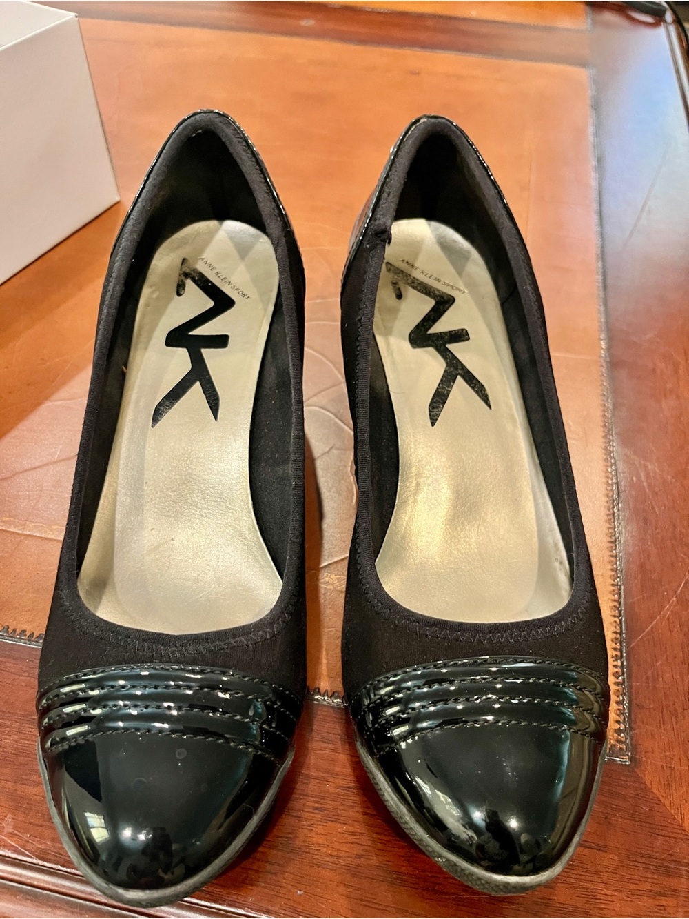 Anne Klein Black Patent Cap-Toe Pumps